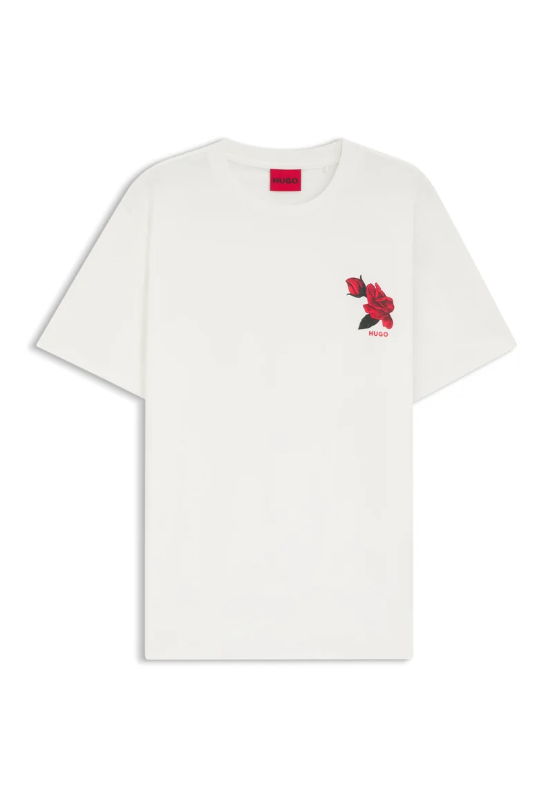 هوجو Cotton-jersey T-shirt with biker-inspired and roses graphic